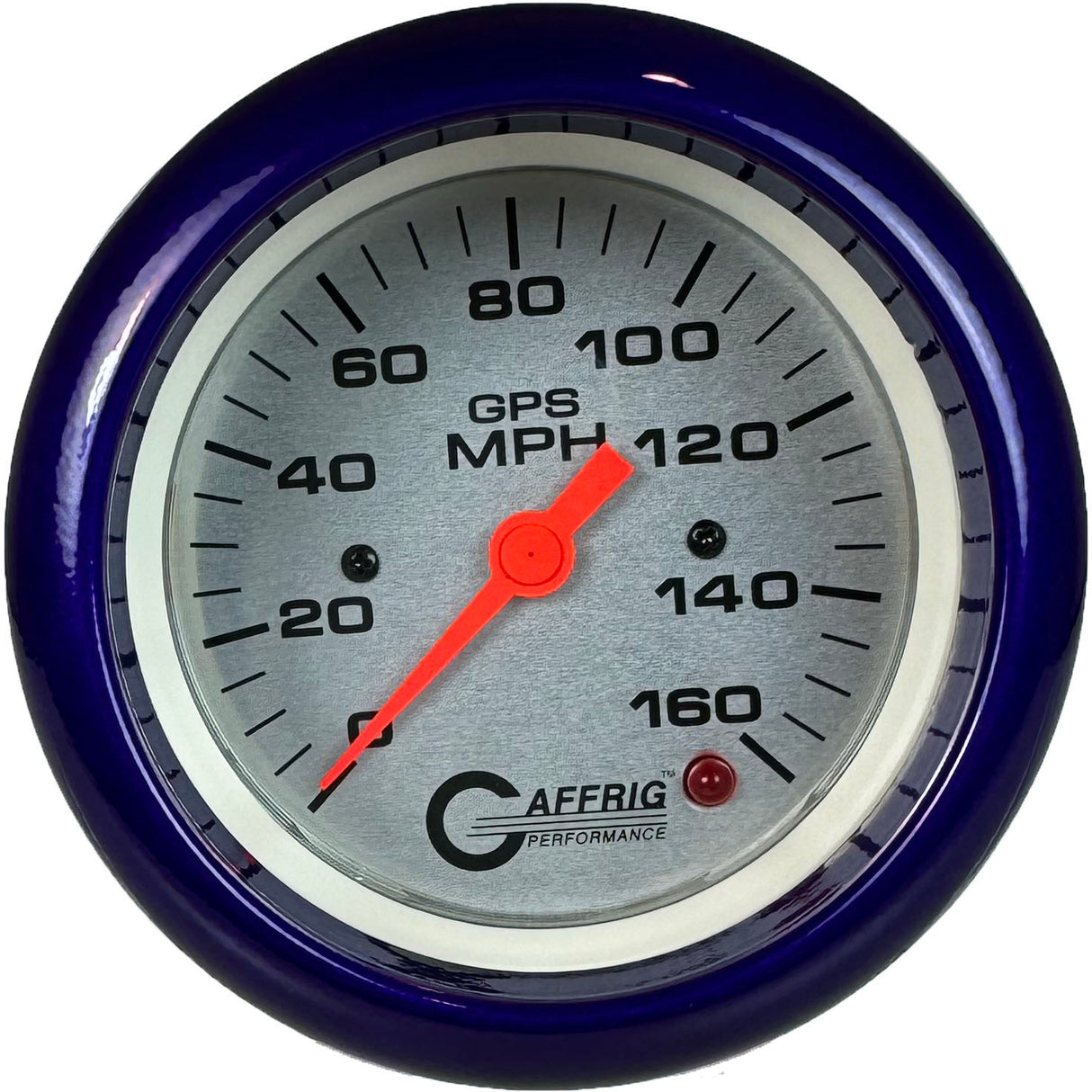 GAFFRIG 3 3/8 INCH GPS SPEEDOMETER - HEAD ONLY - PLATINUM FAT RIM (338) / PURPLE / 160 MPH