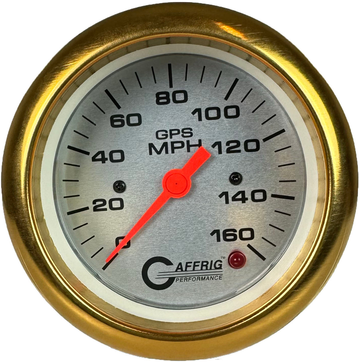 GAFFRIG 3 3/8 INCH GPS SPEEDOMETER - HEAD ONLY - PLATINUM FAT RIM (338) / GOLD / 160 MPH