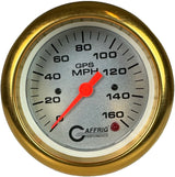 GAFFRIG 3 3/8 INCH GPS SPEEDOMETER - HEAD ONLY - PLATINUM FAT RIM (338) / GOLD / 160 MPH