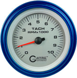 GAFFRIG 3 3/8 INCH ELECTRIC TACHOMETER 6000, 8000 & 10000 RPM PLATINUM STEP RIM (008) / BLUE / 10000