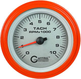 GAFFRIG 3 3/8 INCH ELECTRIC TACHOMETER 6000, 8000 & 10000 RPM PLATINUM STEP RIM (008) / ORANGE / 10000