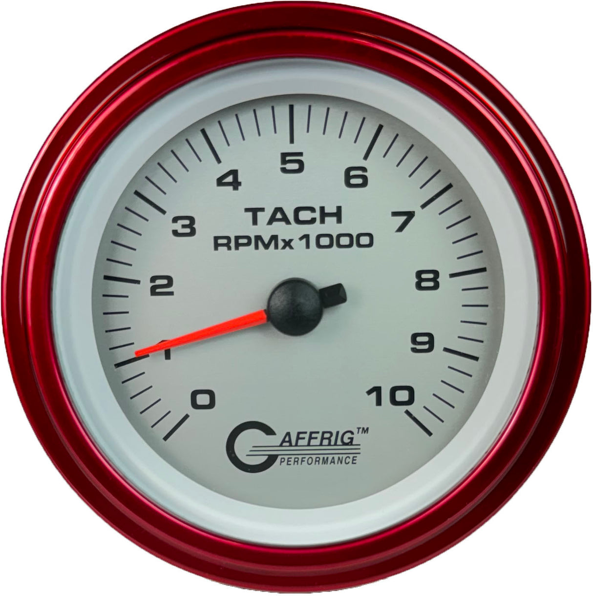 GAFFRIG 3 3/8 INCH ELECTRIC TACHOMETER 6000, 8000 & 10000 RPM PLATINUM STEP RIM (008) / RED / 10000