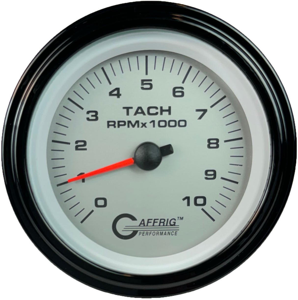 GAFFRIG 3 3/8 INCH ELECTRIC TACHOMETER 6000, 8000 & 10000 RPM PLATINUM STEP RIM (008) / BLACK / 10000