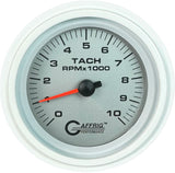 GAFFRIG 3 3/8 INCH ELECTRIC TACHOMETER 6000, 8000 & 10000 RPM PLATINUM STEP RIM (008) / WHITE / 10000