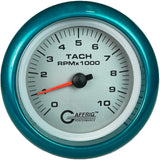 GAFFRIG 3 3/8 INCH ELECTRIC TACHOMETER 6000, 8000 & 10000 RPM PLATINUM FAT RIM (338) / TEAL / 10000