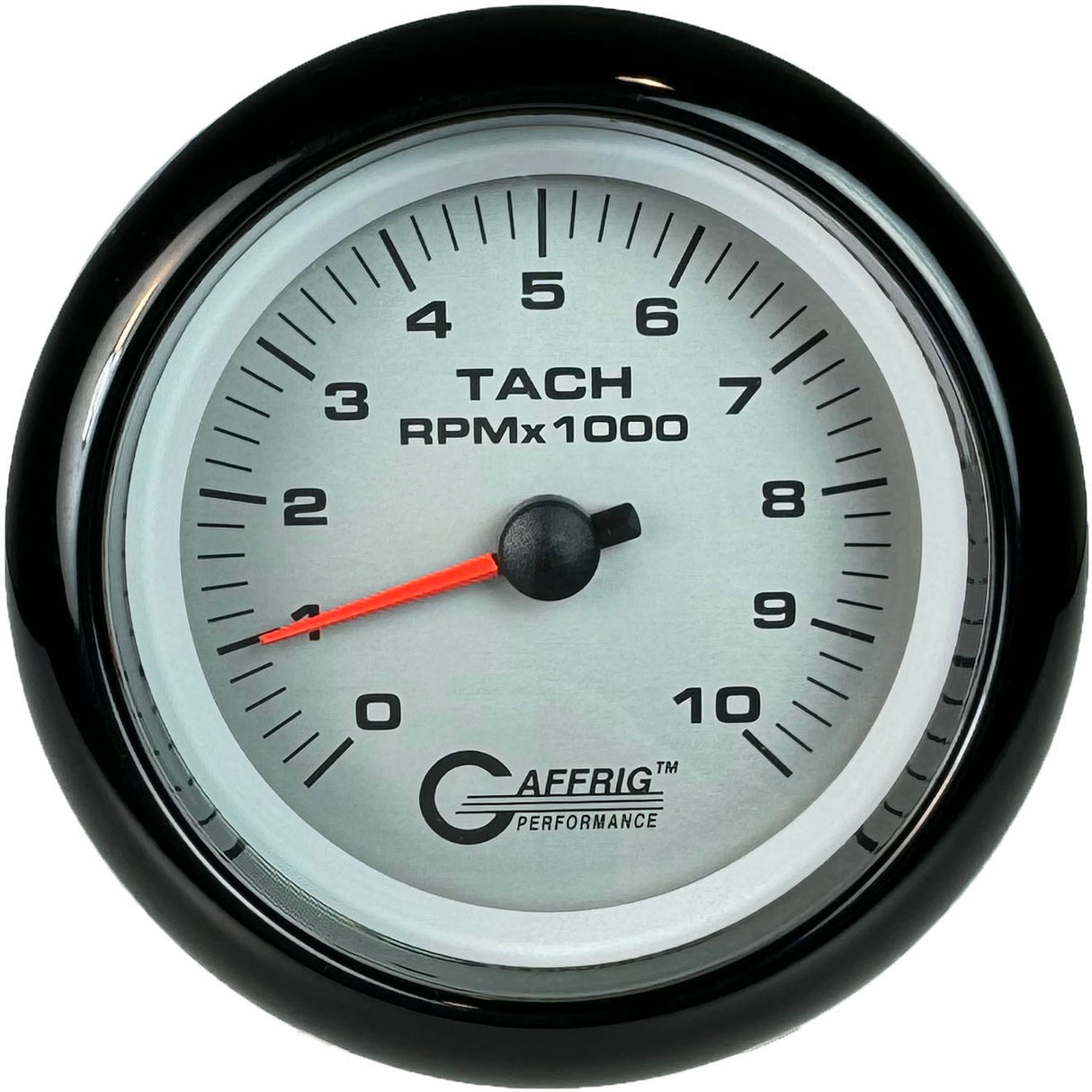 GAFFRIG 3 3/8 INCH ELECTRIC TACHOMETER 6000, 8000 & 10000 RPM PLATINUM FAT RIM (338) / BLACK / 10000