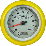 GAFFRIG 3 3/8 INCH ELECTRIC TACHOMETER 6000, 8000 & 10000 RPM PLATINUM FAT RIM (338) / YELLOW / 10000