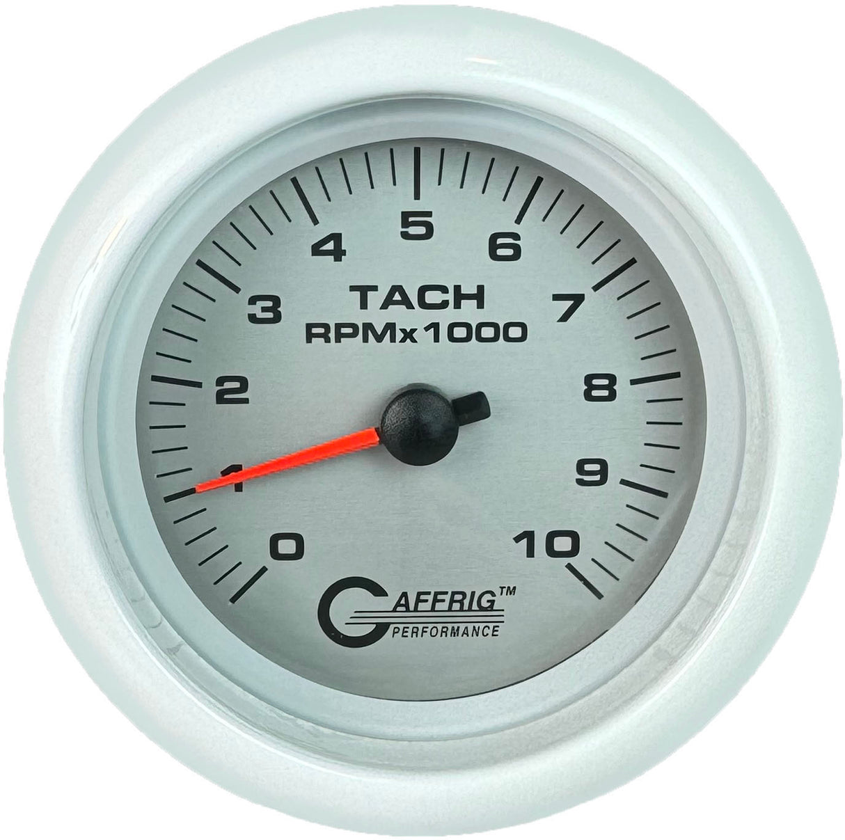 GAFFRIG 3 3/8 INCH ELECTRIC TACHOMETER 6000, 8000 & 10000 RPM PLATINUM FAT RIM (338) / WHITE / 10000