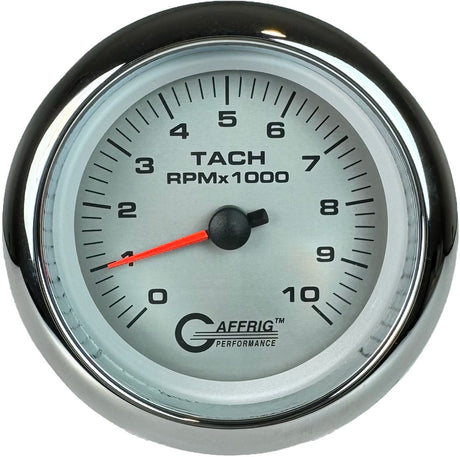 GAFFRIG 3 3/8 INCH ELECTRIC TACHOMETER 6000, 8000 & 10000 RPM PLATINUM FAT RIM (338) / CHROME/POLISHED / 10000