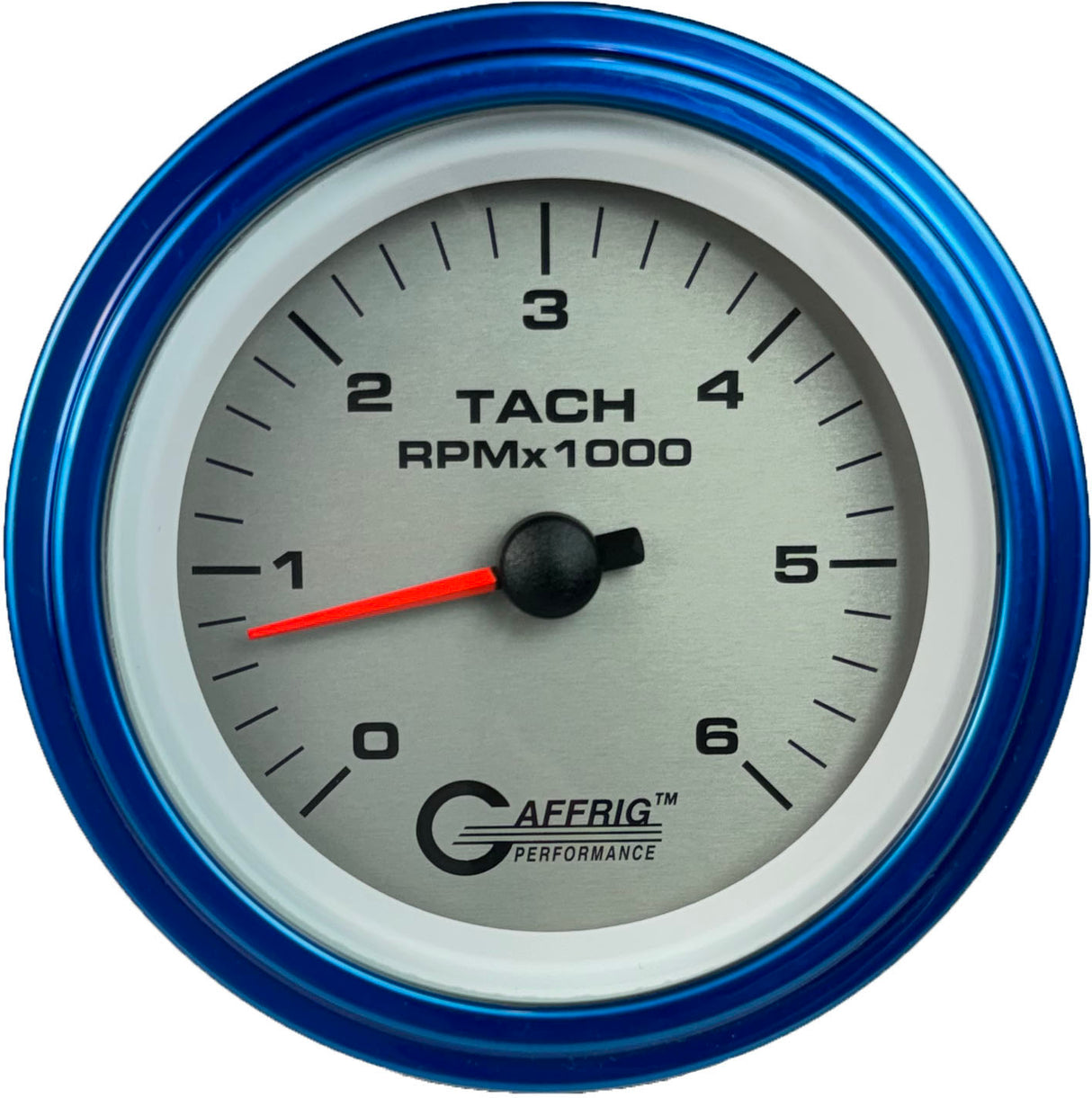 GAFFRIG 3 3/8 INCH ELECTRIC TACHOMETER 6000, 8000 & 10000 RPM PLATINUM STEP RIM (008) / BLUE / 6000