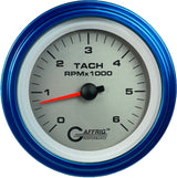 GAFFRIG 3 3/8 INCH ELECTRIC TACHOMETER 6000, 8000 & 10000 RPM PLATINUM STEP RIM (008) / BLUE / 6000