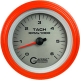 GAFFRIG 3 3/8 INCH ELECTRIC TACHOMETER 6000, 8000 & 10000 RPM PLATINUM STEP RIM (008) / ORANGE / 6000