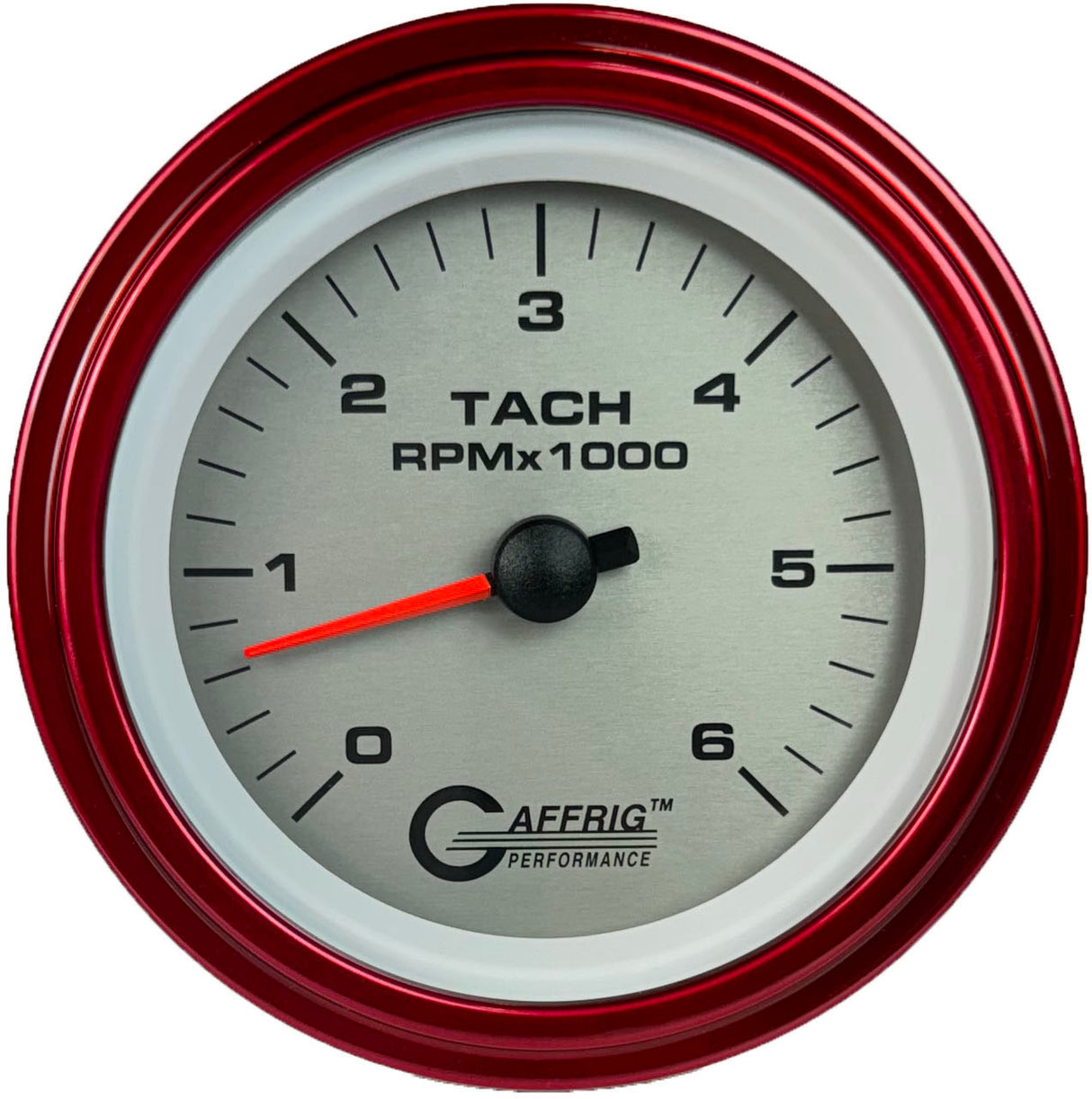 GAFFRIG 3 3/8 INCH ELECTRIC TACHOMETER 6000, 8000 & 10000 RPM PLATINUM STEP RIM (008) / RED / 6000