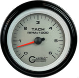 GAFFRIG 3 3/8 INCH ELECTRIC TACHOMETER 6000, 8000 & 10000 RPM PLATINUM STEP RIM (008) / BLACK / 6000