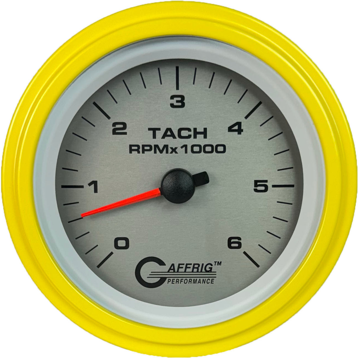 GAFFRIG 3 3/8 INCH ELECTRIC TACHOMETER 6000, 8000 & 10000 RPM PLATINUM STEP RIM (008) / YELLOW / 6000