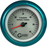 GAFFRIG 3 3/8 INCH ELECTRIC TACHOMETER 6000, 8000 & 10000 RPM PLATINUM FAT RIM (338) / TEAL / 6000