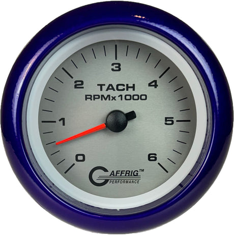 GAFFRIG 3 3/8 INCH ELECTRIC TACHOMETER 6000, 8000 & 10000 RPM PLATINUM FAT RIM (338) / PURPLE / 6000