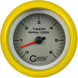 GAFFRIG 3 3/8 INCH ELECTRIC TACHOMETER 6000, 8000 & 10000 RPM PLATINUM FAT RIM (338) / YELLOW / 6000