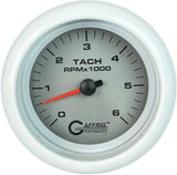 GAFFRIG 3 3/8 INCH ELECTRIC TACHOMETER 6000, 8000 & 10000 RPM PLATINUM FAT RIM (338) / WHITE / 6000