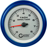 GAFFRIG 3 3/8 INCH ELECTRIC TACHOMETER 6000, 8000 & 10000 RPM PLATINUM STEP RIM (008) / BLUE / 8000