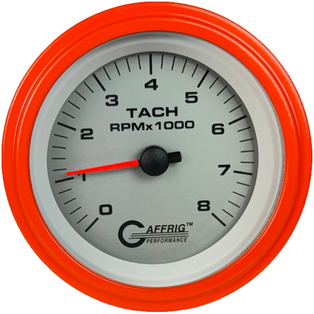 GAFFRIG 3 3/8 INCH ELECTRIC TACHOMETER 6000, 8000 & 10000 RPM PLATINUM STEP RIM (008) / ORANGE / 8000