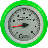 GAFFRIG 3 3/8 INCH ELECTRIC TACHOMETER 6000, 8000 & 10000 RPM PLATINUM STEP RIM (008) / LIME GREEN / 8000