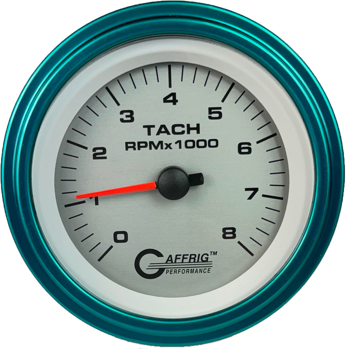 GAFFRIG 3 3/8 INCH ELECTRIC TACHOMETER 6000, 8000 & 10000 RPM PLATINUM STEP RIM (008) / TEAL / 8000