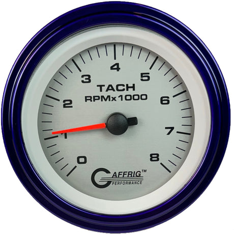 GAFFRIG 3 3/8 INCH ELECTRIC TACHOMETER 6000, 8000 & 10000 RPM PLATINUM STEP RIM (008) / PURPLE / 8000