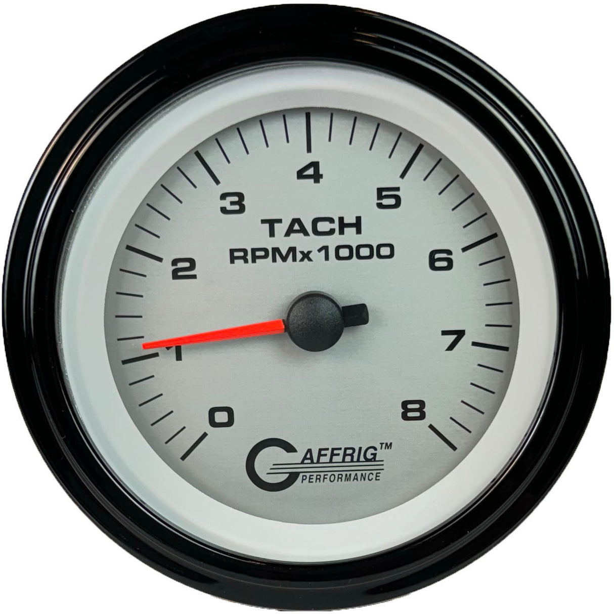 GAFFRIG 3 3/8 INCH ELECTRIC TACHOMETER 6000, 8000 & 10000 RPM PLATINUM STEP RIM (008) / BLACK / 8000