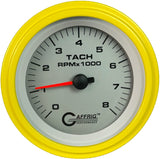 GAFFRIG 3 3/8 INCH ELECTRIC TACHOMETER 6000, 8000 & 10000 RPM PLATINUM STEP RIM (008) / YELLOW / 8000