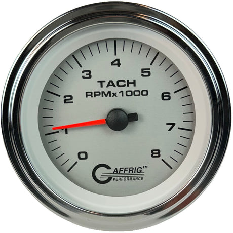 GAFFRIG 3 3/8 INCH ELECTRIC TACHOMETER 6000, 8000 & 10000 RPM PLATINUM STEP RIM (008) / CHROME/POLISHED / 8000