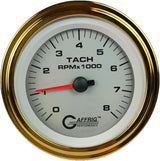 GAFFRIG 3 3/8 INCH ELECTRIC TACHOMETER 6000, 8000 & 10000 RPM PLATINUM STEP RIM (008) / GOLD / 8000