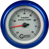 GAFFRIG 3 3/8 INCH ELECTRIC TACHOMETER 6000, 8000 & 10000 RPM PLATINUM FAT RIM (338) / BLUE / 8000