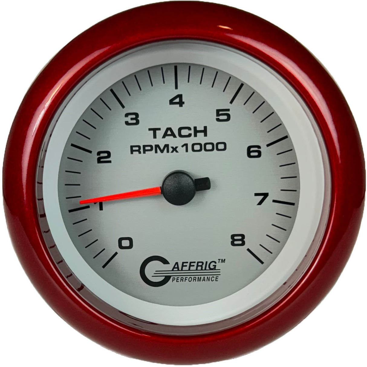 GAFFRIG 3 3/8 INCH ELECTRIC TACHOMETER 6000, 8000 & 10000 RPM PLATINUM FAT RIM (338) / RED / 8000