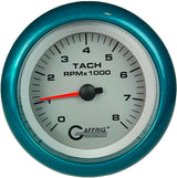 GAFFRIG 3 3/8 INCH ELECTRIC TACHOMETER 6000, 8000 & 10000 RPM PLATINUM FAT RIM (338) / TEAL / 8000