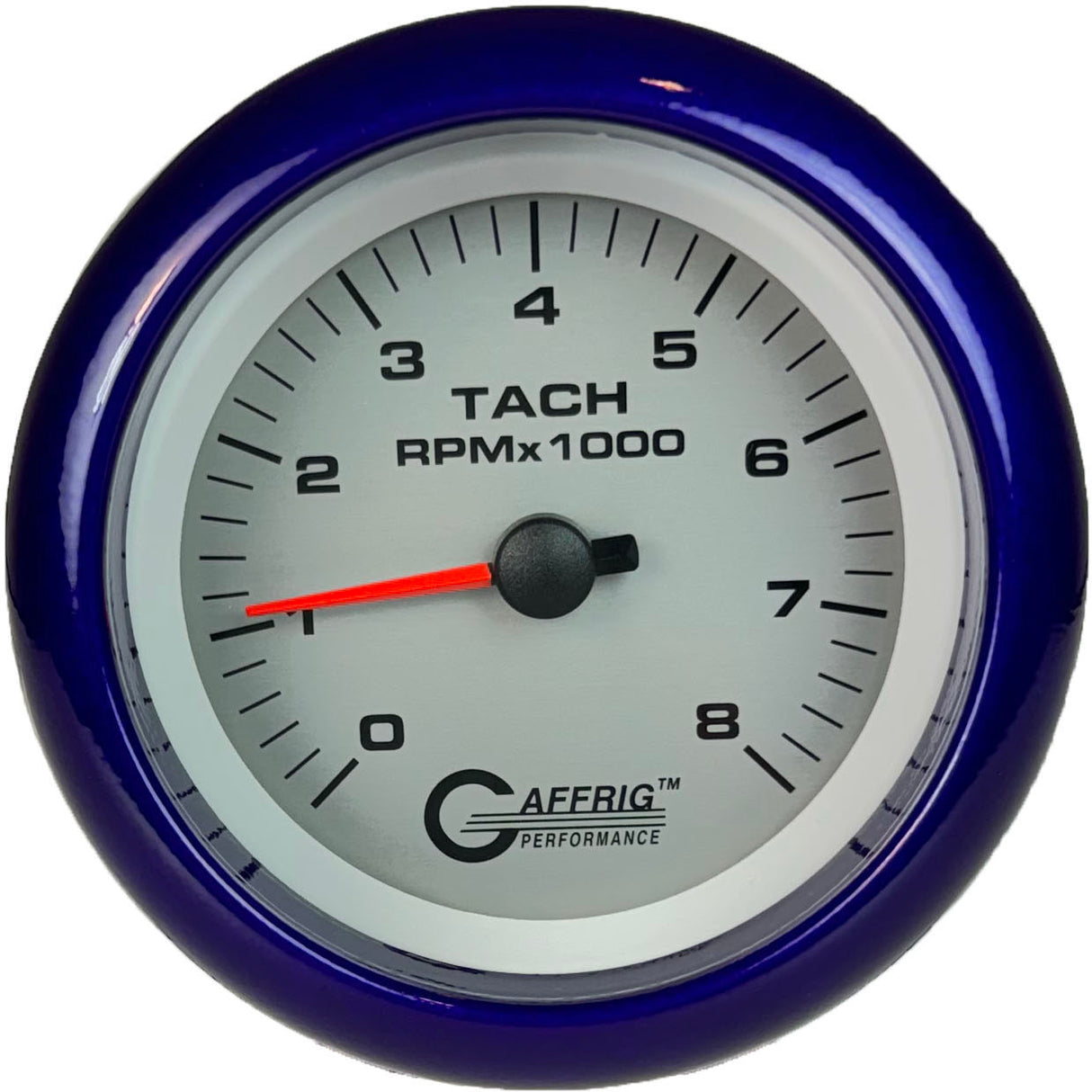 GAFFRIG 3 3/8 INCH ELECTRIC TACHOMETER 6000, 8000 & 10000 RPM PLATINUM FAT RIM (338) / PURPLE / 8000