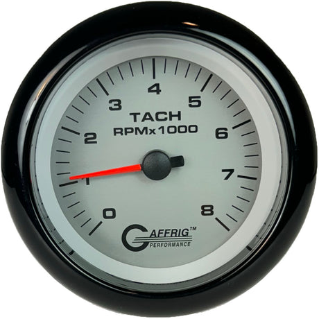 GAFFRIG 3 3/8 INCH ELECTRIC TACHOMETER 6000, 8000 & 10000 RPM PLATINUM FAT RIM (338) / BLACK / 8000