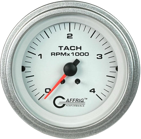 GAFFRIG PART #4762 3 3/8 ELECTRIC TACHOMETER 0-4000 RPM DIESEL WHITE STEP RIM (008) / PLATINUM