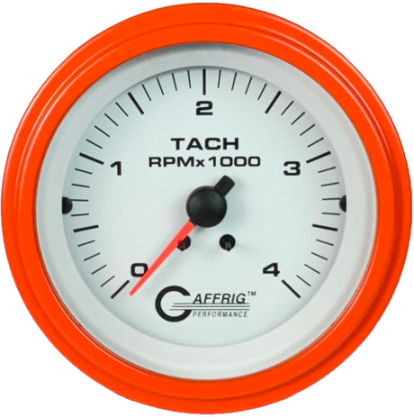 GAFFRIG PART #4762 3 3/8 ELECTRIC TACHOMETER 0-4000 RPM DIESEL WHITE STEP RIM (008) / ORANGE