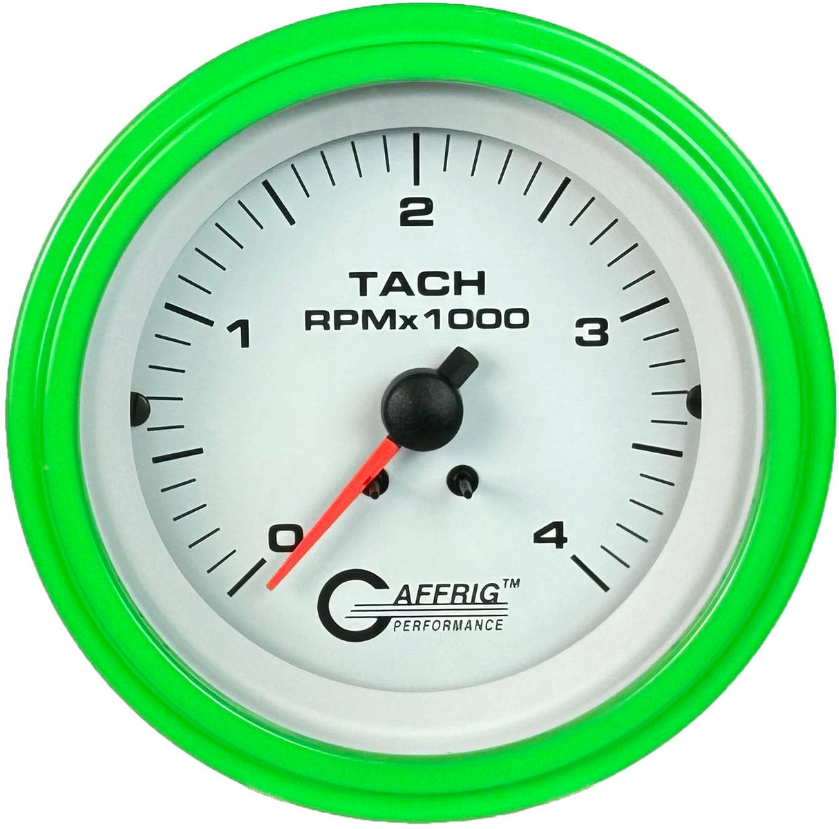 GAFFRIG PART #4762 3 3/8 ELECTRIC TACHOMETER 0-4000 RPM DIESEL WHITE STEP RIM (008) / LIME GREEN