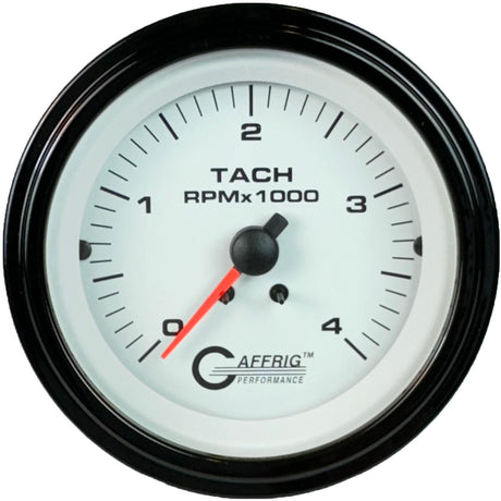 GAFFRIG PART #4762 3 3/8 ELECTRIC TACHOMETER 0-4000 RPM DIESEL WHITE STEP RIM (008) / BLACK