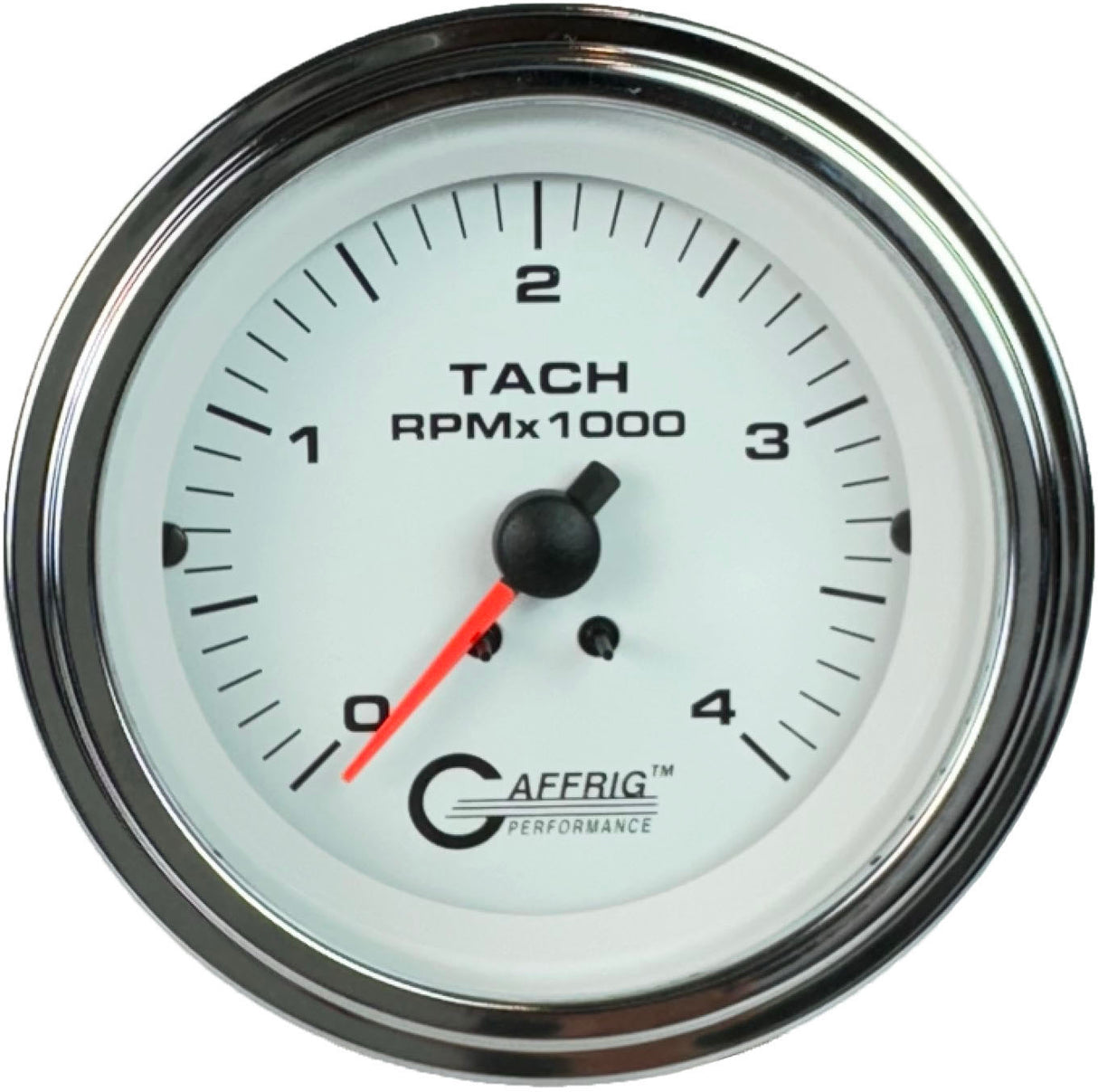 GAFFRIG PART #4762 3 3/8 ELECTRIC TACHOMETER 0-4000 RPM DIESEL WHITE STEP RIM (008) / CHROME/POLISHED