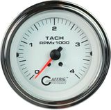 GAFFRIG PART #4762 3 3/8 ELECTRIC TACHOMETER 0-4000 RPM DIESEL WHITE STEP RIM (008) / CHROME/POLISHED