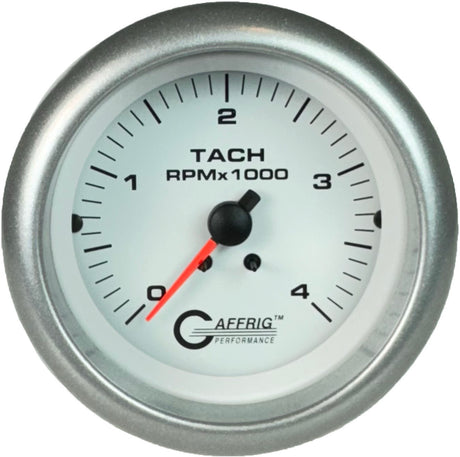 GAFFRIG PART #4762 3 3/8 ELECTRIC TACHOMETER 0-4000 RPM DIESEL WHITE FAT RIM (338) / PLATINUM