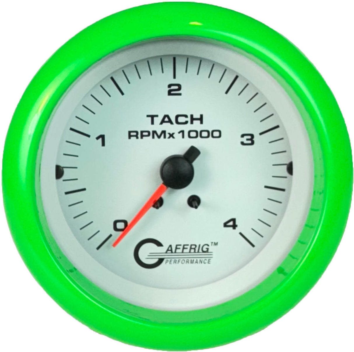 GAFFRIG PART #4762 3 3/8 ELECTRIC TACHOMETER 0-4000 RPM DIESEL WHITE FAT RIM (338) / LIME GREEN