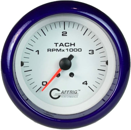 GAFFRIG PART #4762 3 3/8 ELECTRIC TACHOMETER 0-4000 RPM DIESEL WHITE FAT RIM (338) / PURPLE