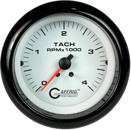 GAFFRIG PART #4762 3 3/8 ELECTRIC TACHOMETER 0-4000 RPM DIESEL WHITE FAT RIM (338) / BLACK