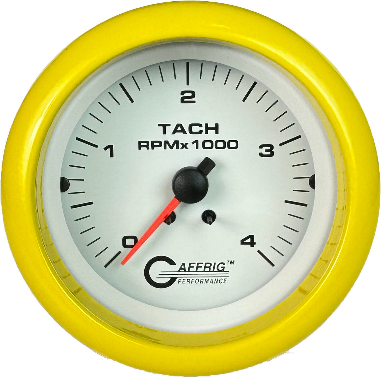 GAFFRIG PART #4762 3 3/8 ELECTRIC TACHOMETER 0-4000 RPM DIESEL WHITE FAT RIM (338) / YELLOW