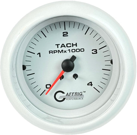 GAFFRIG PART #4762 3 3/8 ELECTRIC TACHOMETER 0-4000 RPM DIESEL WHITE FAT RIM (338) / WHITE