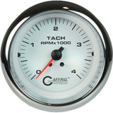 GAFFRIG PART #4762 3 3/8 ELECTRIC TACHOMETER 0-4000 RPM DIESEL WHITE FAT RIM (338) / CHROME/POLISHED